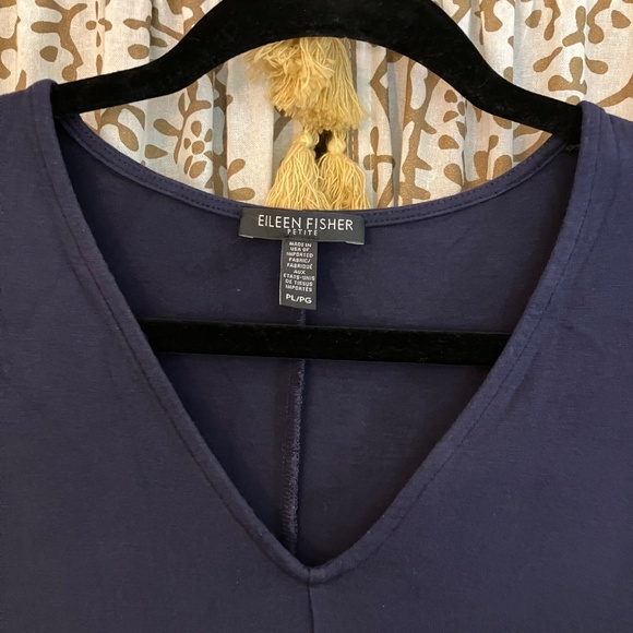 Eileen Fisher Petite Large PL High Low Tunic Dress Blue Navy Jersey Knit - Picture 4 of 5